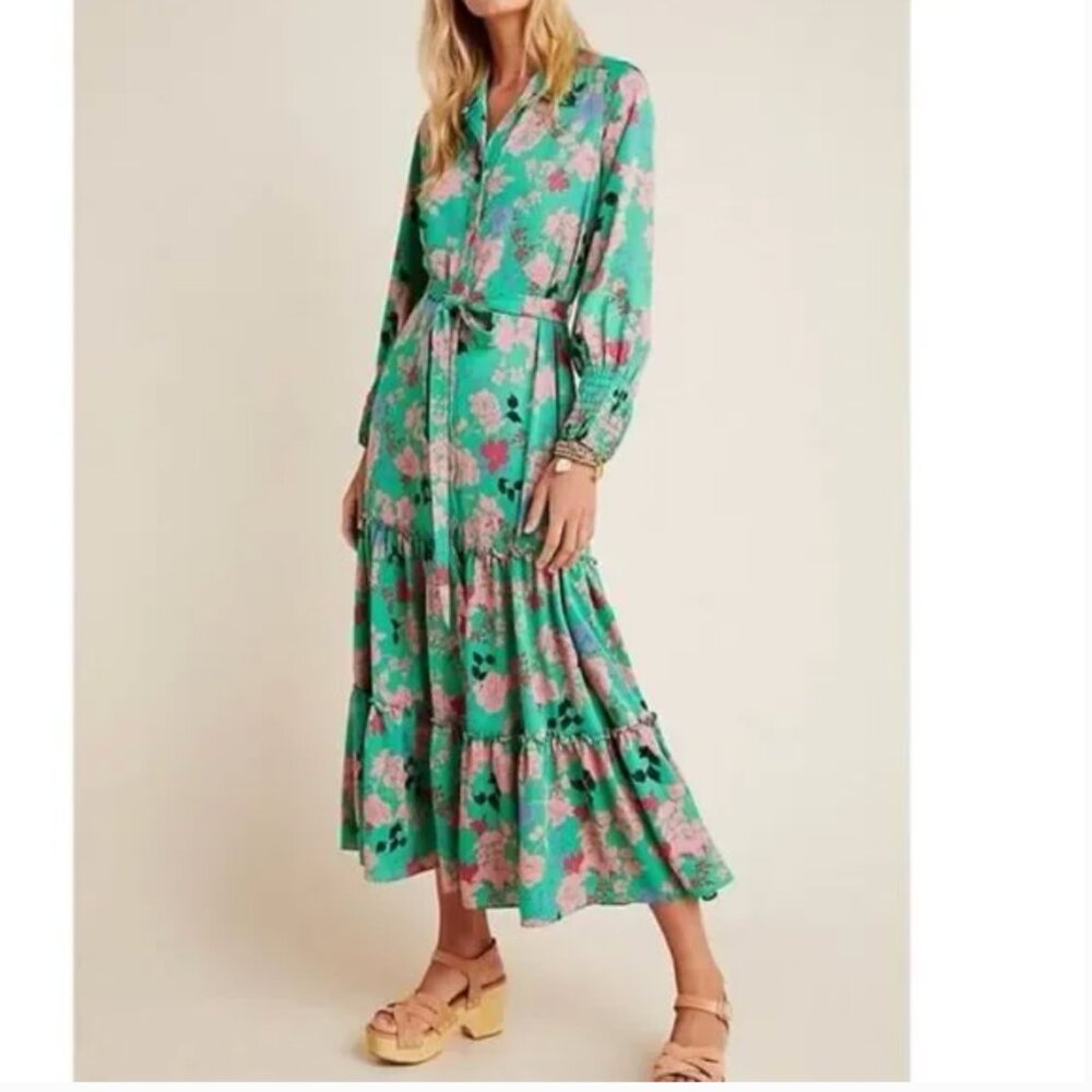 Misa Los Angeles esmee midi floral dress peony green XS.